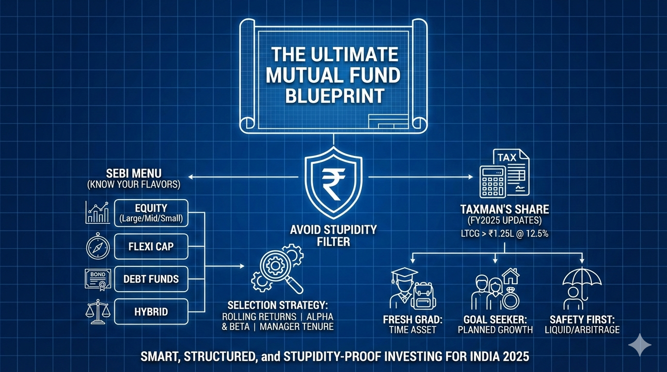 Infographic showing the ultimate mutual fund selection blueprint for Indian investors